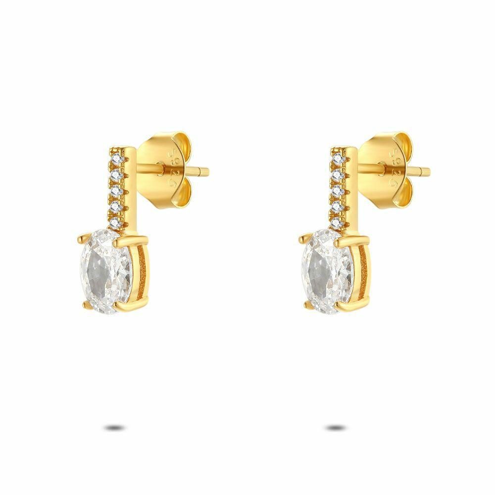 Earrings | 18Ct Gold Plated Silver Earrings, 1 Large And 5 Small Stones Earrings Earrings