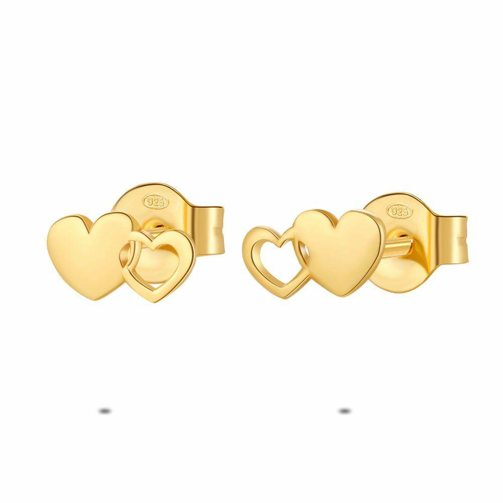 Earrings | 18Ct Gold Plated Silver Earrings, 2 Little Hearts Earrings Earrings