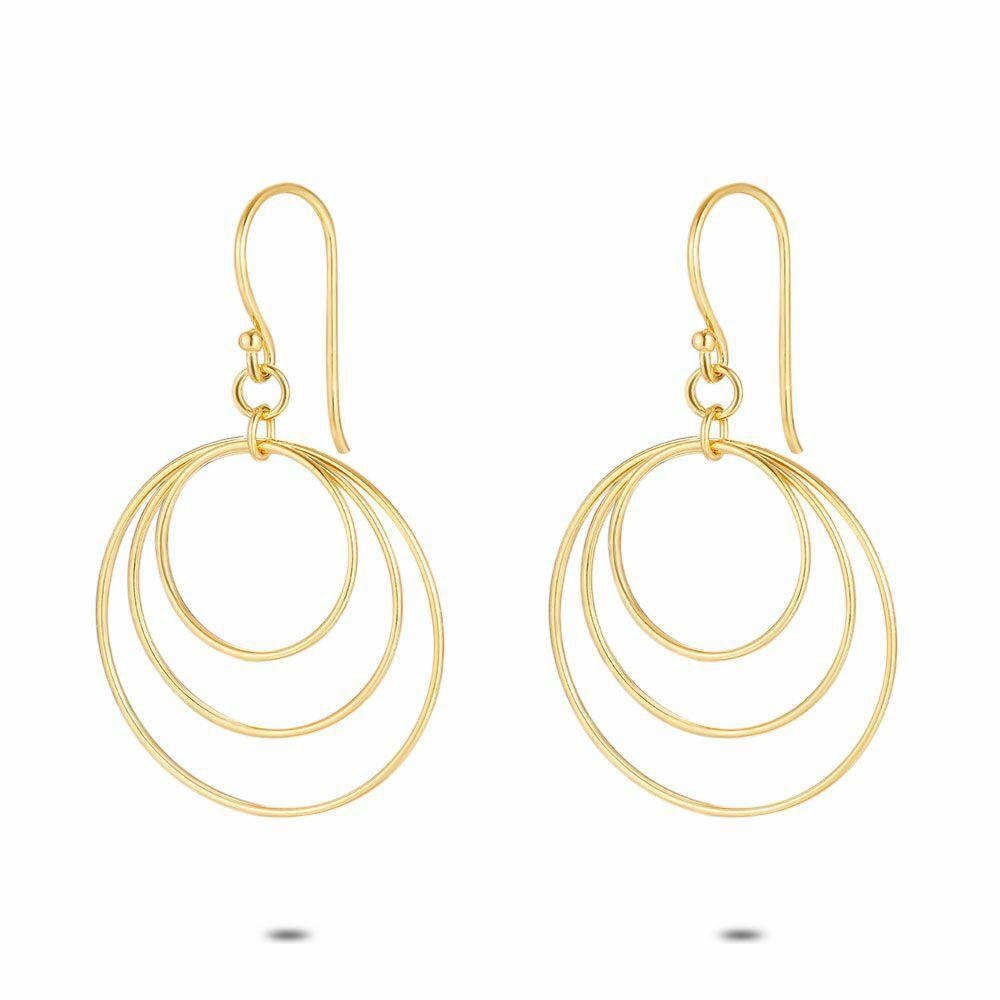 Earrings | 18Ct Gold Plated Silver Earrings, 3 Circles Earrings Earrings