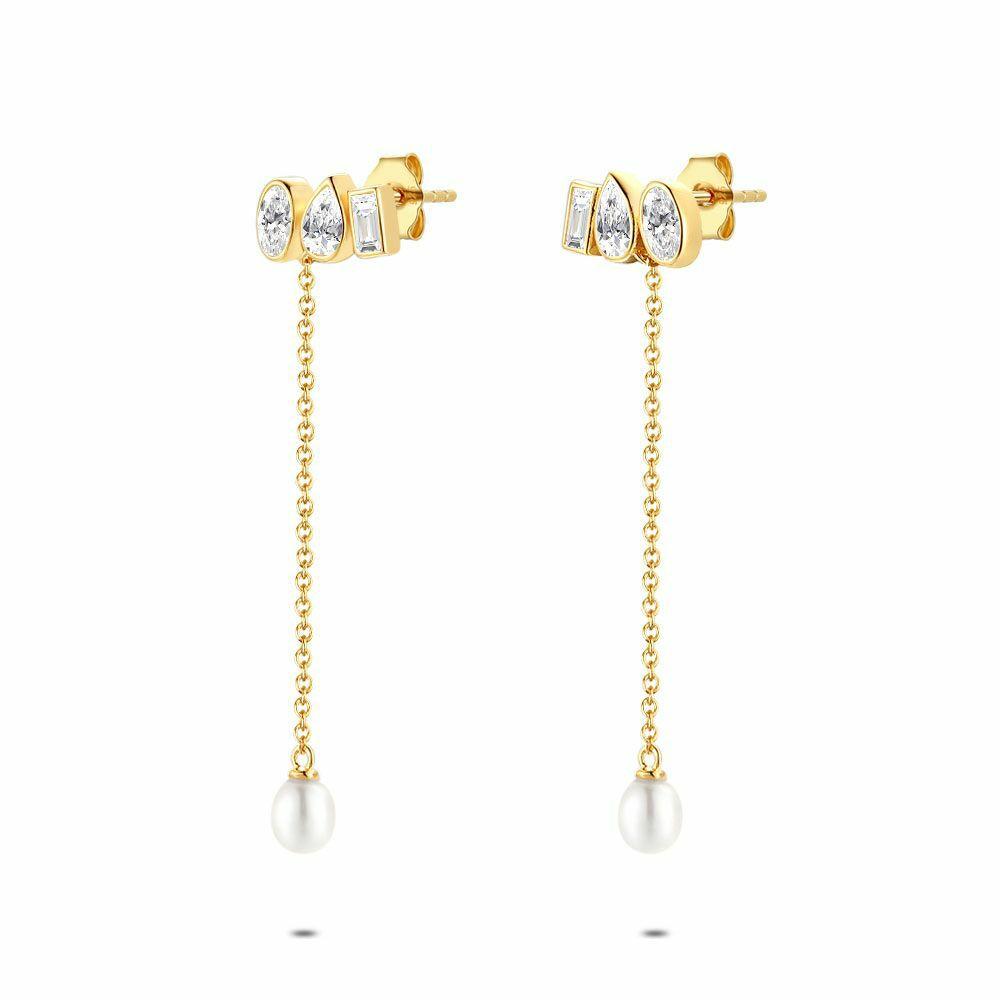 Earrings | 18Ct Gold Plated Silver Earrings, 3 Different Stones Earrings Earrings