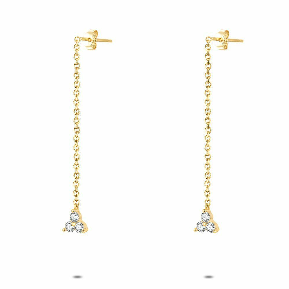 Earrings | 18Ct Gold Plated Silver Earrings, 3 Small Stones Earrings Earrings