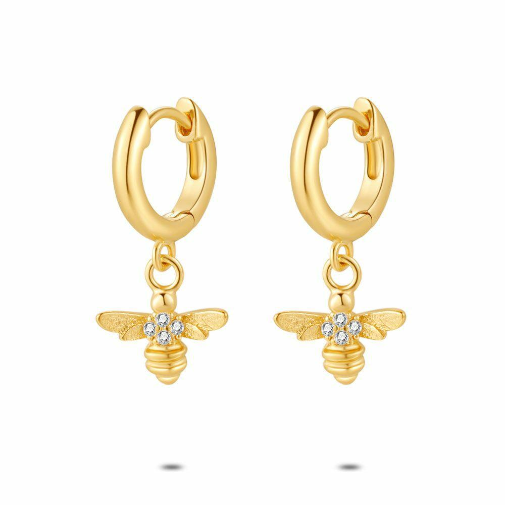 Earrings | 18Ct Gold Plated Silver Earrings, Bee, Zirconia Earrings Earrings