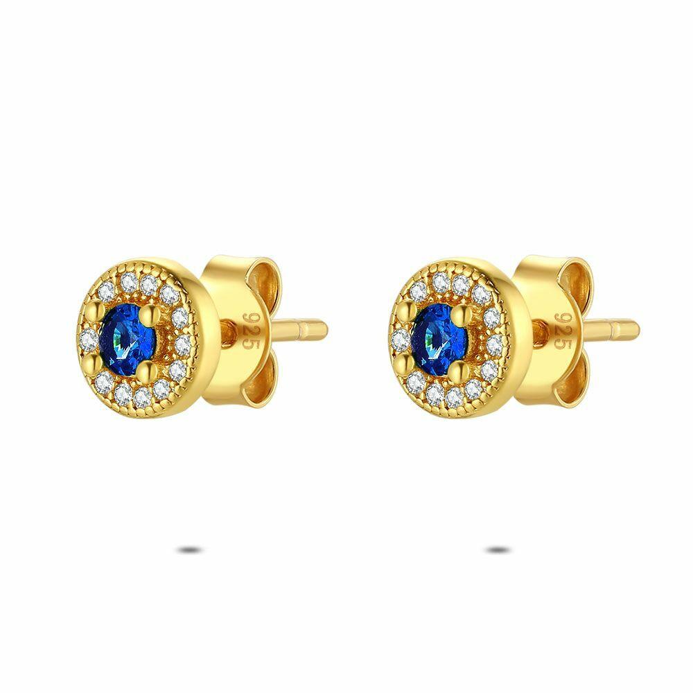 Earrings | 18Ct Gold Plated Silver Earrings, Blue And White Stones Earrings Earrings