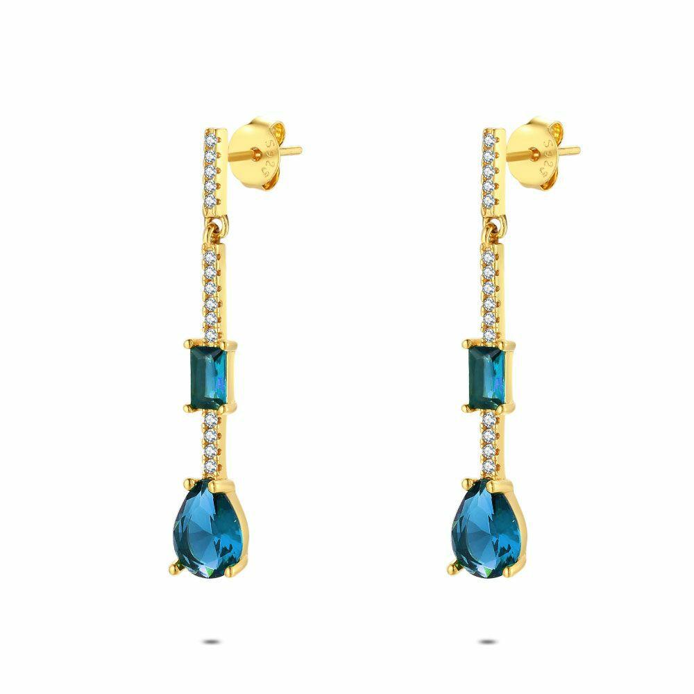 Earrings | 18Ct Gold Plated Silver Earrings, Blue And White Stones Earrings Earrings