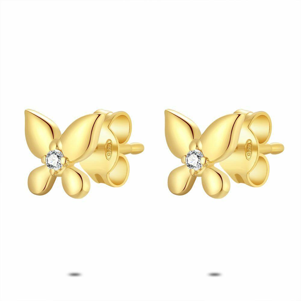 Earrings | 18Ct Gold Plated Silver Earrings, Butterfly Earrings Earrings