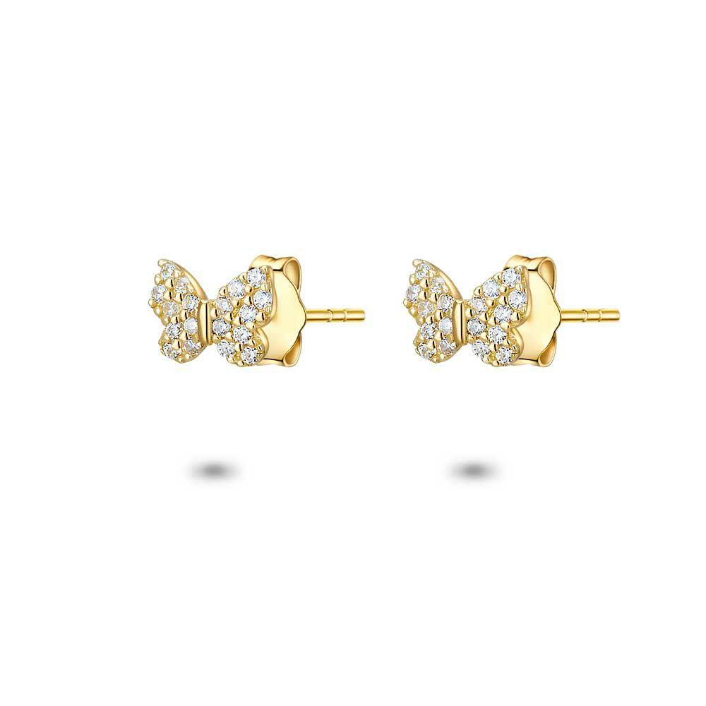 Earrings | 18Ct Gold Plated Silver Earrings, Butterfly With Zirconia Earrings Earrings