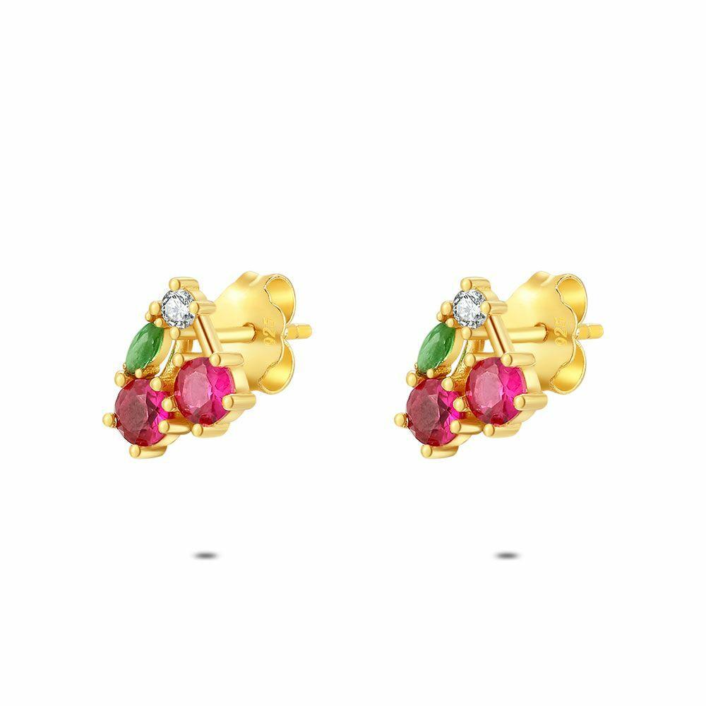 Earrings | 18Ct Gold Plated Silver Earrings, Cherries Earrings Earrings