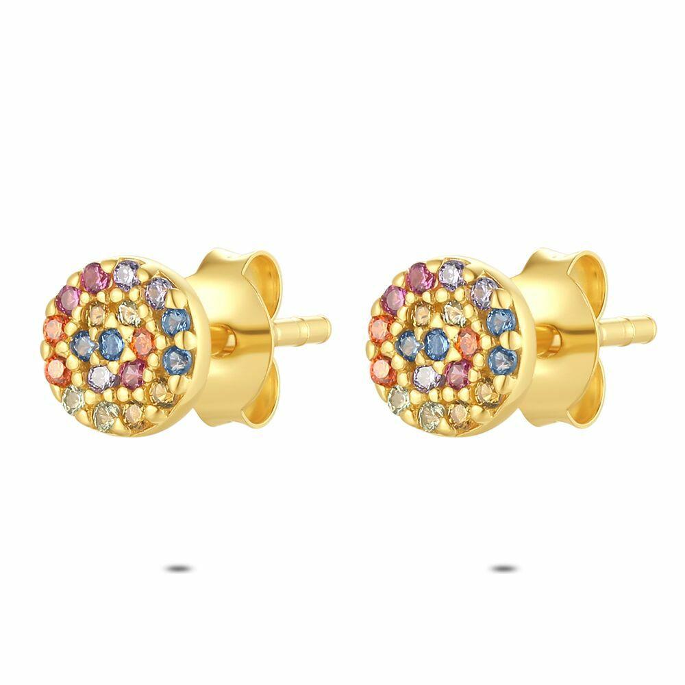 Earrings | 18Ct Gold Plated Silver Earrings, Colourful Flower Earrings Earrings