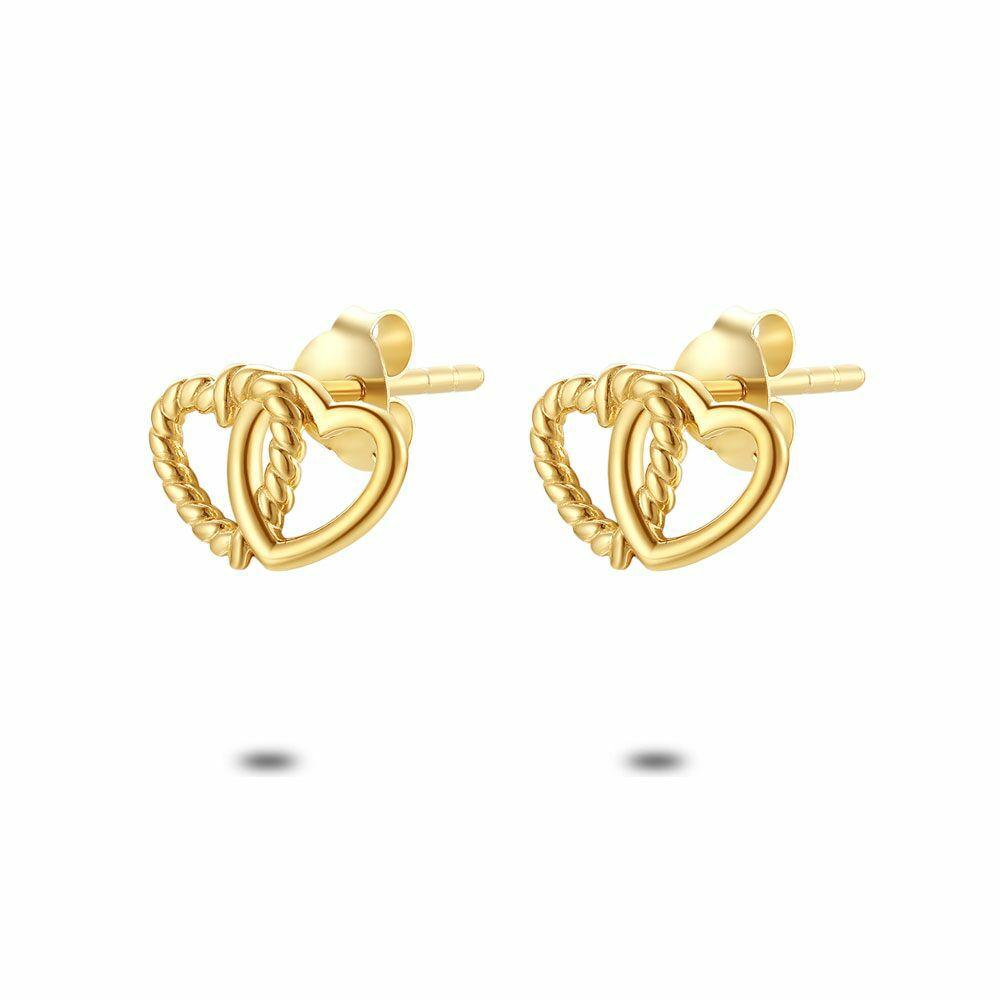 Earrings | 18Ct Gold Plated Silver Earrings, Double Heart Earrings Earrings