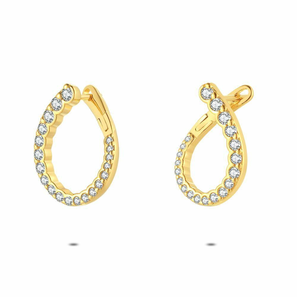 Earrings | 18Ct Gold Plated Silver Earrings, Drop With Stones Earrings Earrings