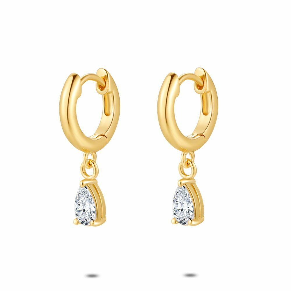 Earrings | 18Ct Gold Plated Silver Earrings, Drop Zirconia Earrings Earrings