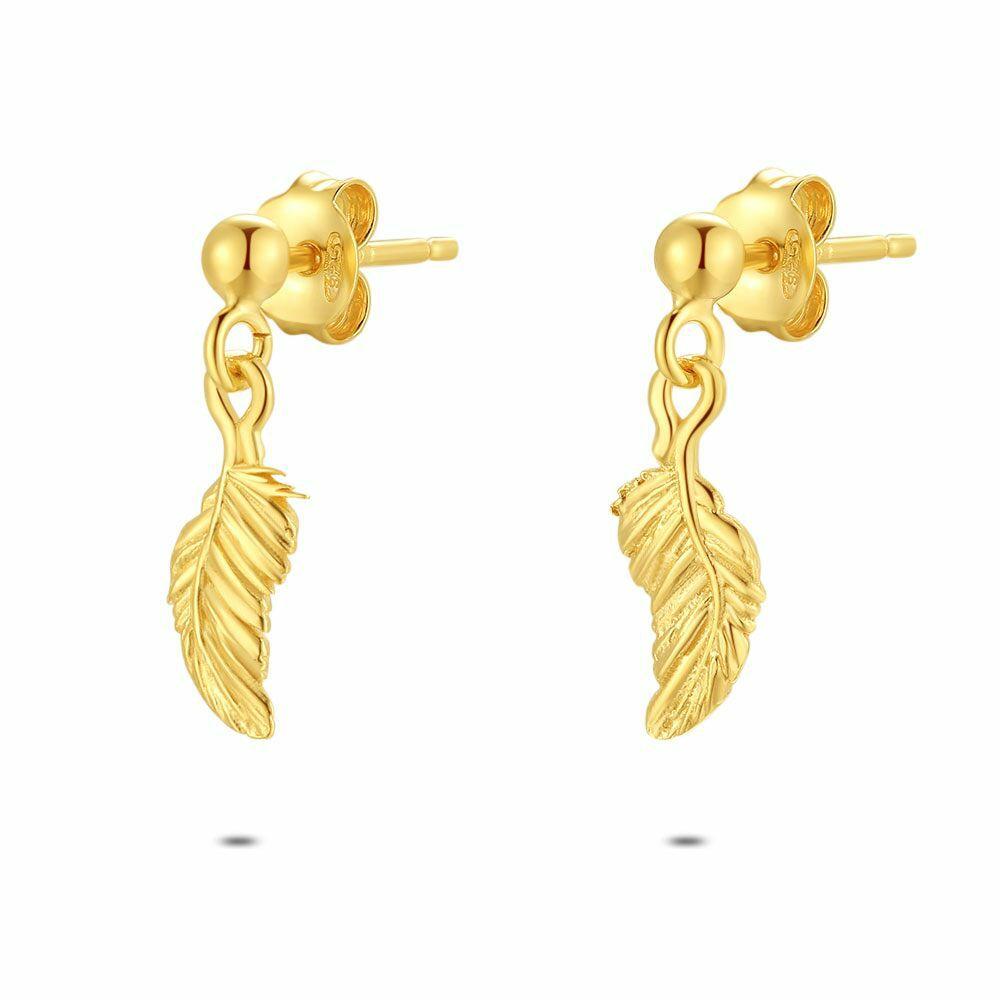 Earrings | 18Ct Gold Plated Silver Earrings, Feather Earrings Earrings