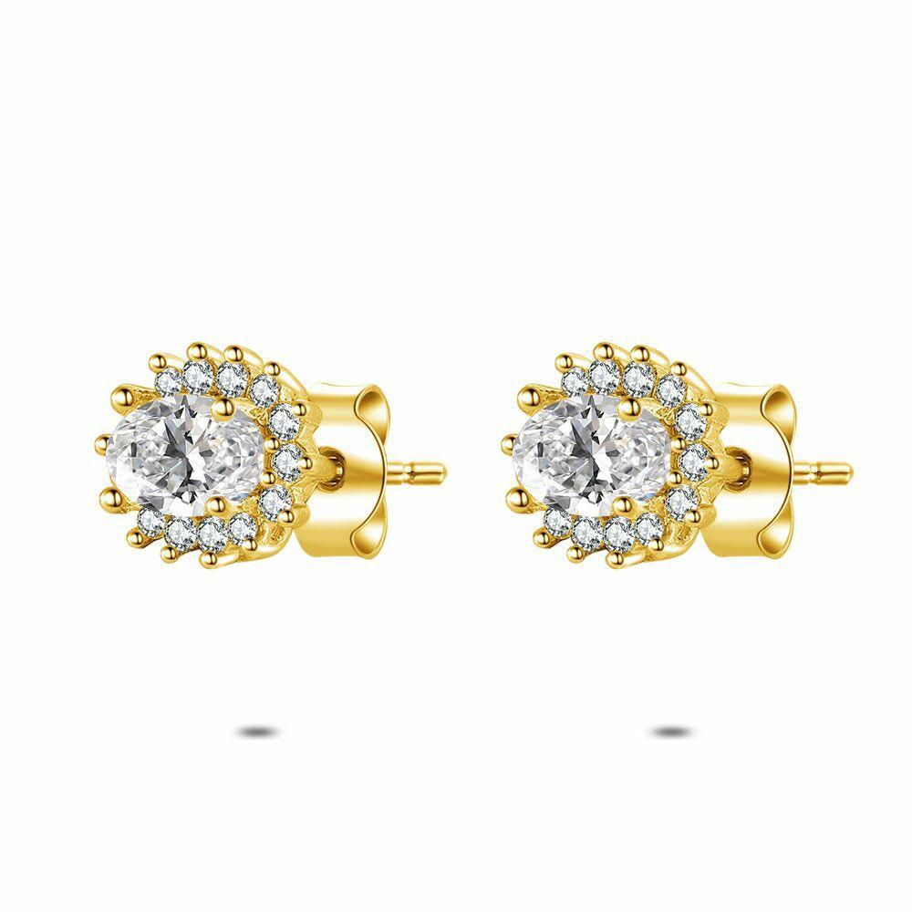 Earrings | 18Ct Gold Plated Silver Earrings, Flower, Stones Earrings Earrings