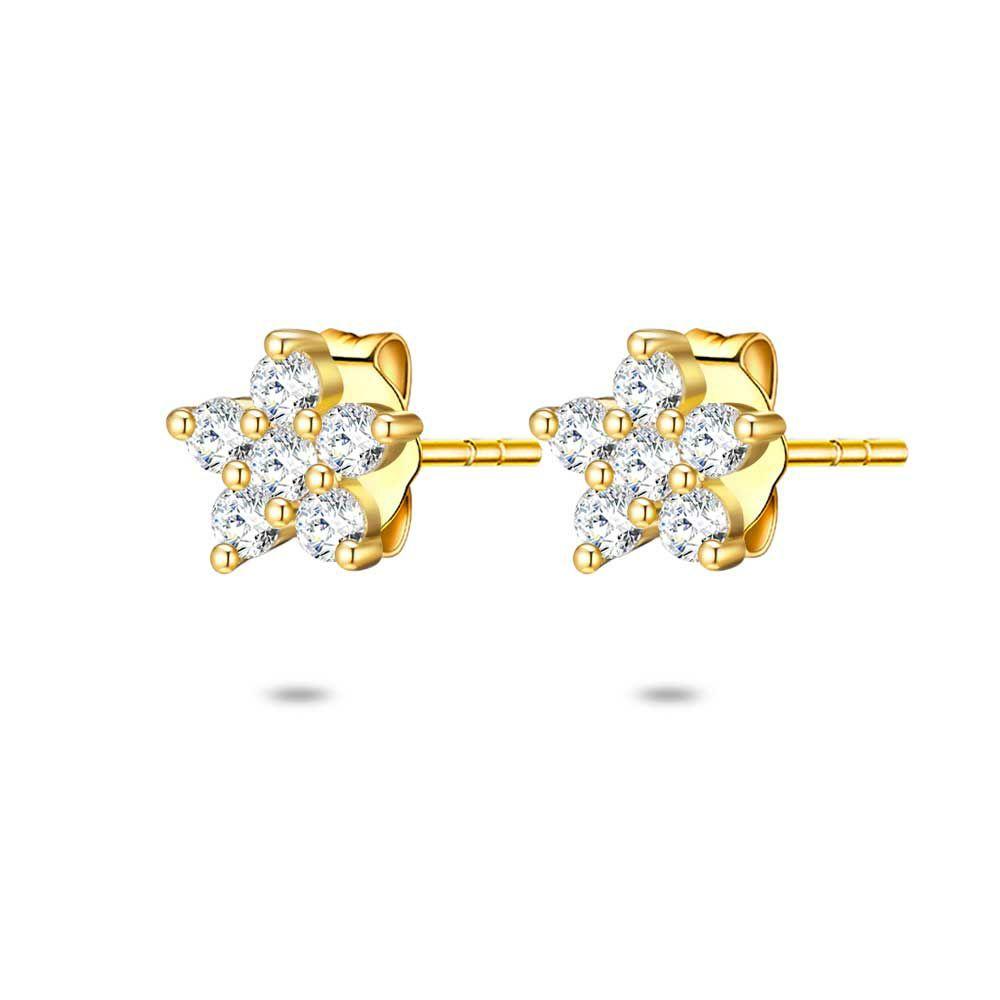 Earrings | 18Ct Gold Plated Silver Earrings, Flower, Stones Earrings Earrings