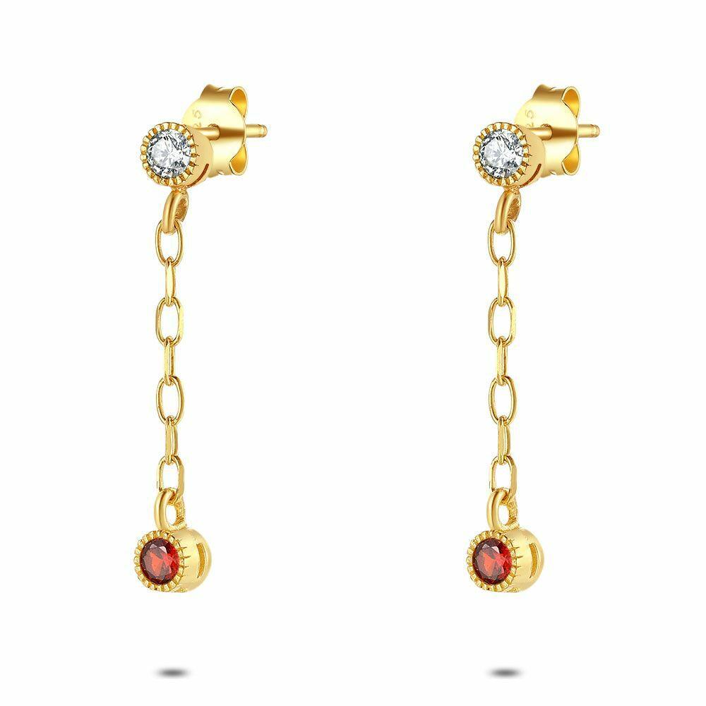 Earrings | 18Ct Gold Plated Silver Earrings, Fuchsia And White Zirconia Earrings Earrings