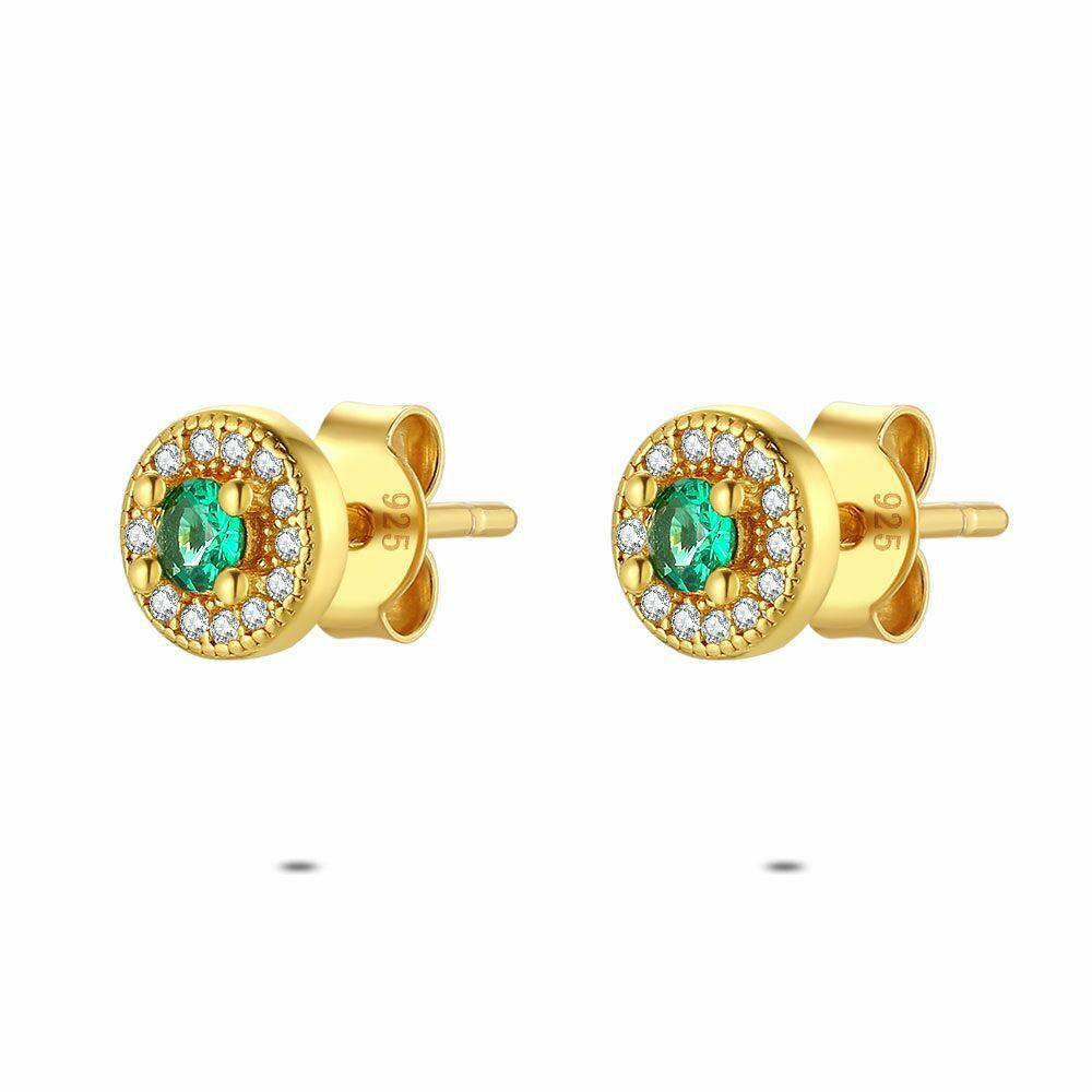 Earrings | 18Ct Gold Plated Silver Earrings, Green And White Stones Earrings Earrings