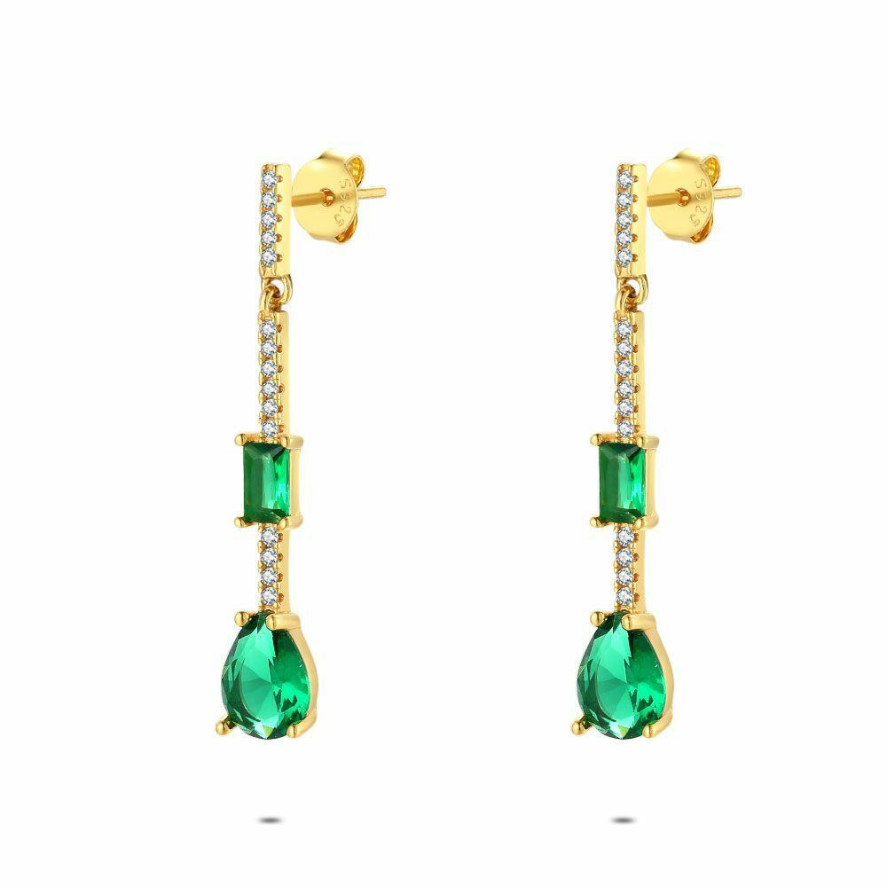 Earrings | 18Ct Gold Plated Silver Earrings, Green And White Stones Earrings Earrings