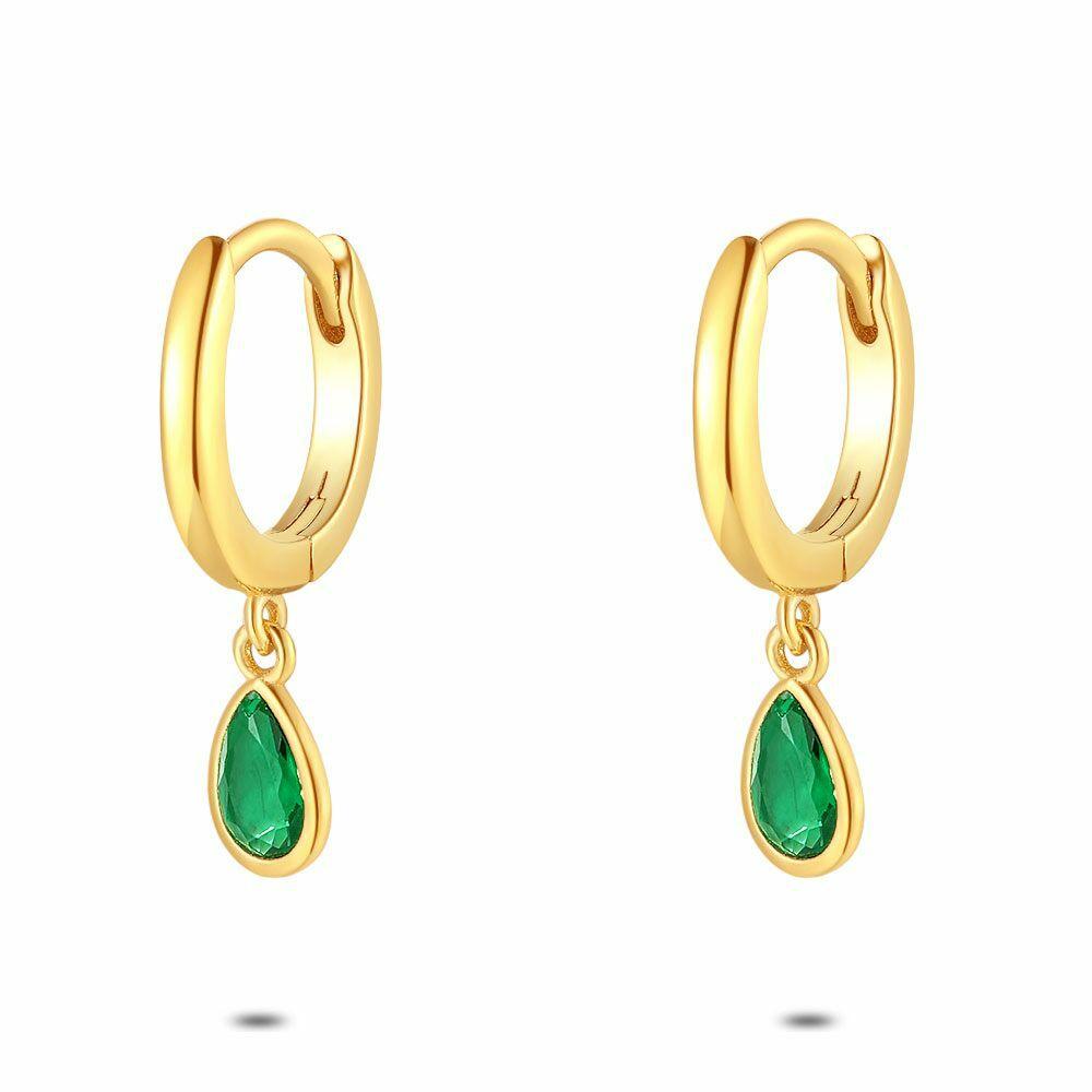 Earrings | 18Ct Gold Plated Silver Earrings, Green Drop Earrings Earrings