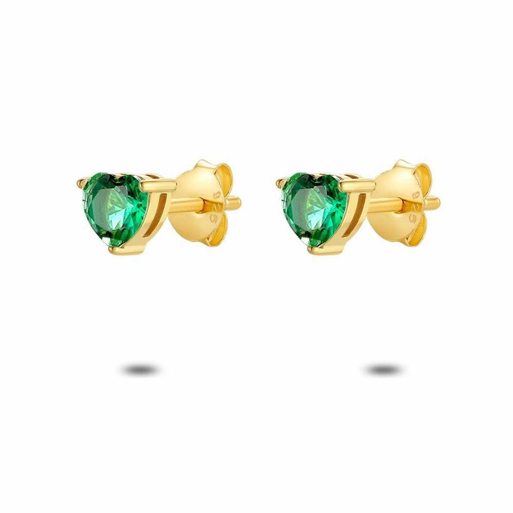 Earrings | 18Ct Gold Plated Silver Earrings, Green Heart Earrings Earrings