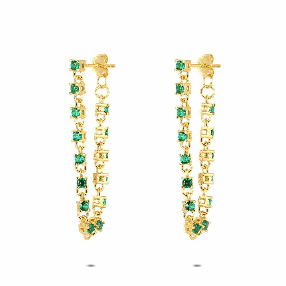 Earrings | 18Ct Gold Plated Silver Earrings, Green Stones Earrings Earrings