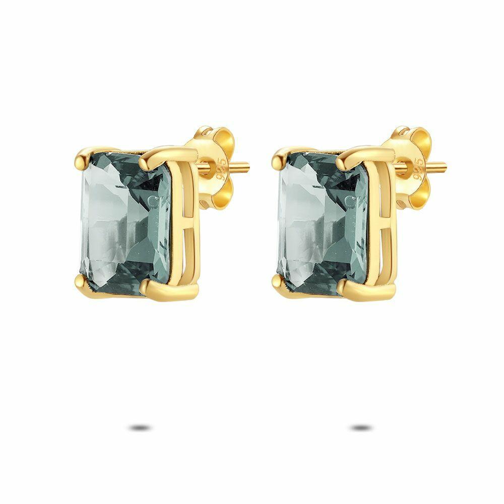 Earrings | 18Ct Gold Plated Silver Earrings, Grey Zirconia Earrings Earrings