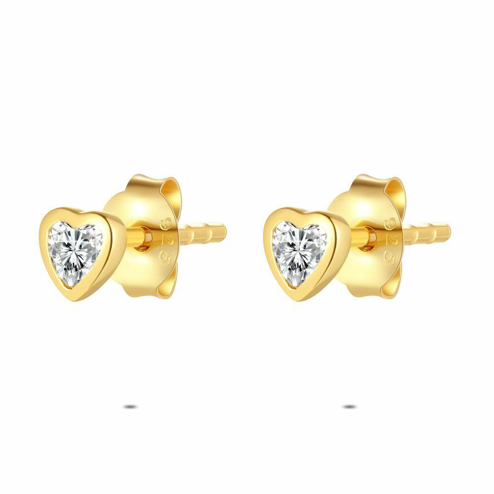 Earrings | 18Ct Gold Plated Silver Earrings, Heart, Stone Earrings Earrings