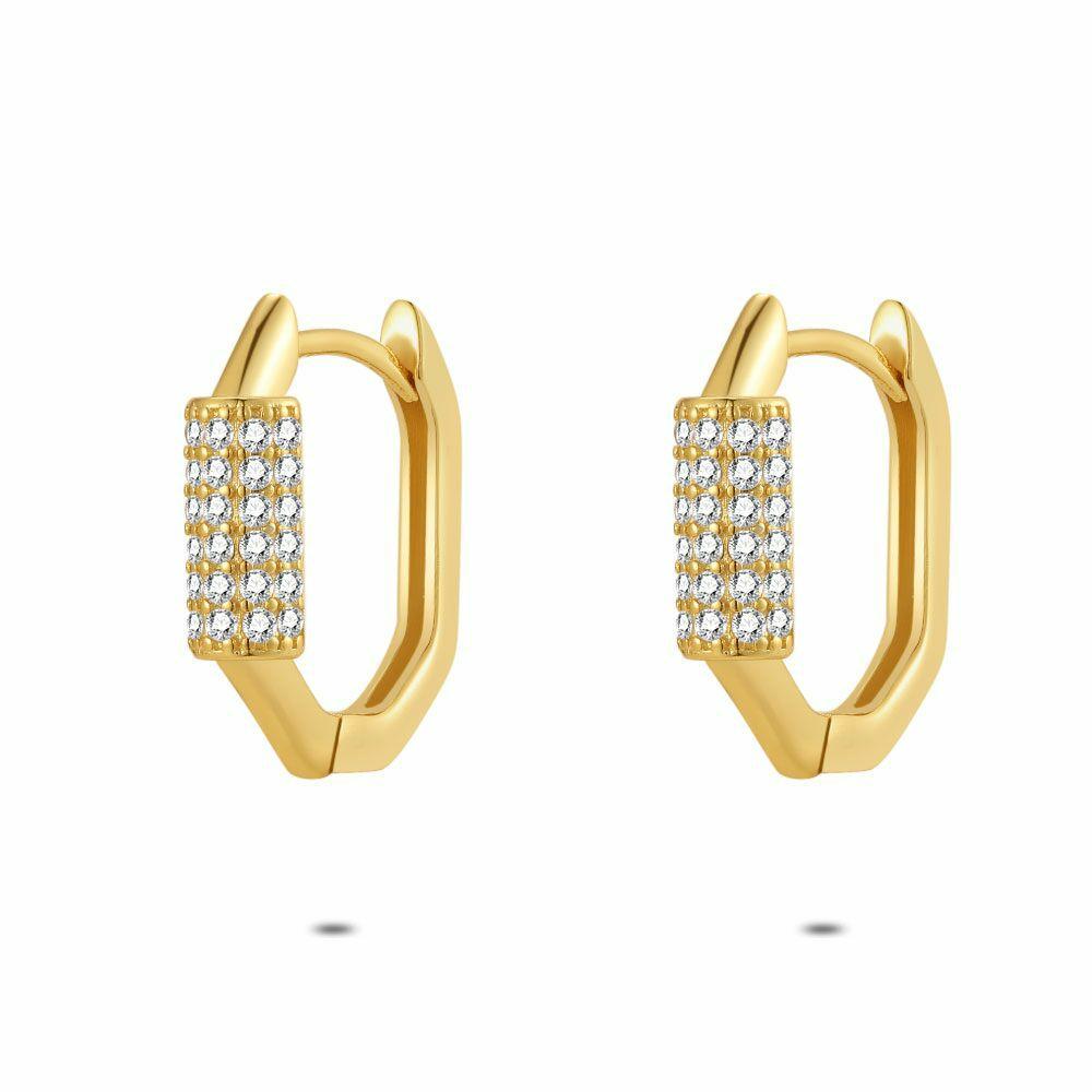 Earrings | 18Ct Gold Plated Silver Earrings, Hexagon, Stones Earrings Earrings