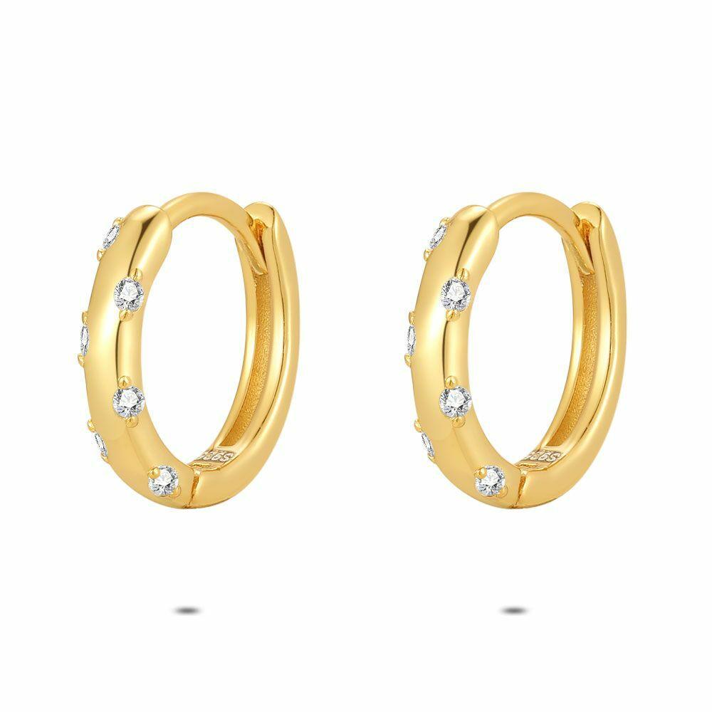 Earrings | 18Ct Gold Plated Silver Earrings, Hoop, 6 Stones Earrings Earrings