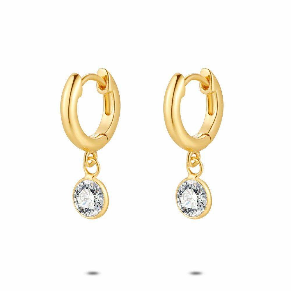 Earrings | 18Ct Gold Plated Silver Earrings, Hoop, Zirconia Earrings Earrings