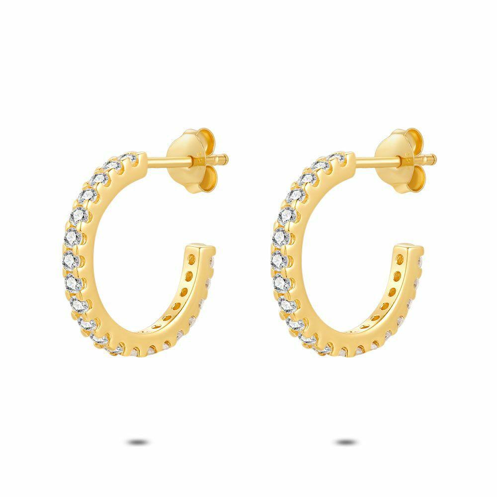 Earrings | 18Ct Gold Plated Silver Earrings, Hoop, Zirconia Earrings Earrings