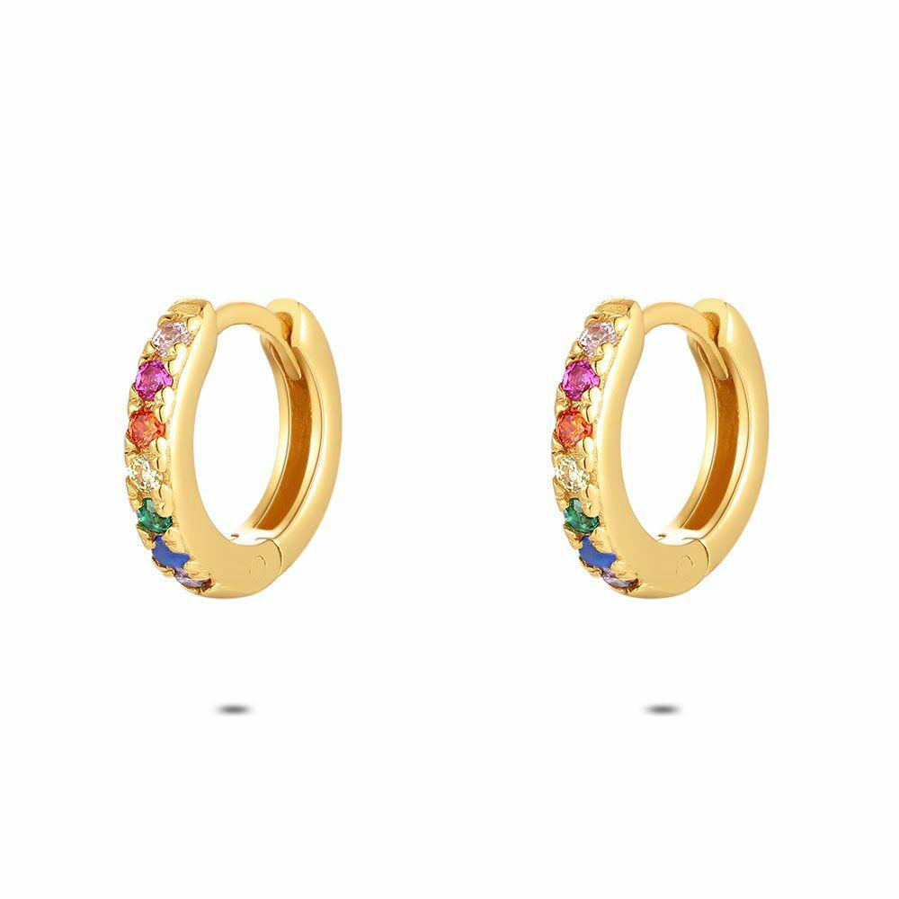 Earrings | 18Ct Gold Plated Silver Earrings, Hoops, Colourful Stones Earrings Earrings