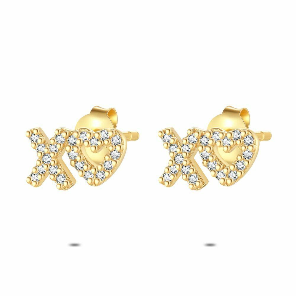 Earrings | 18Ct Gold Plated Silver Earrings, Kiss And Heart Earrings Earrings