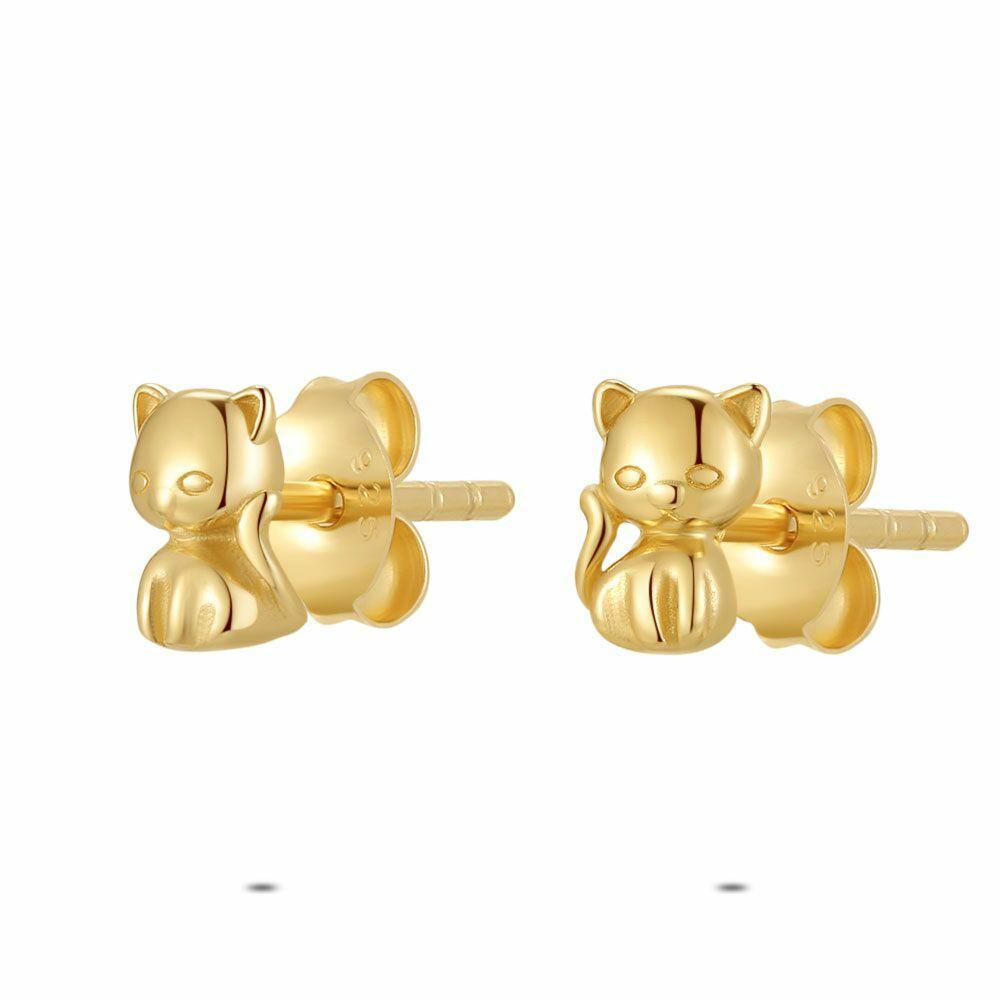 Earrings | 18Ct Gold Plated Silver Earrings, Kitten Earrings Earrings