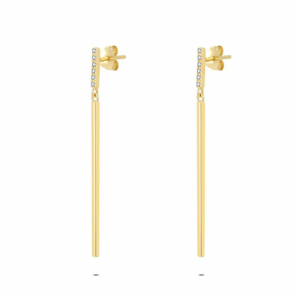 Earrings | 18Ct Gold Plated Silver Earrings, Long With Small Stones Earrings Earrings