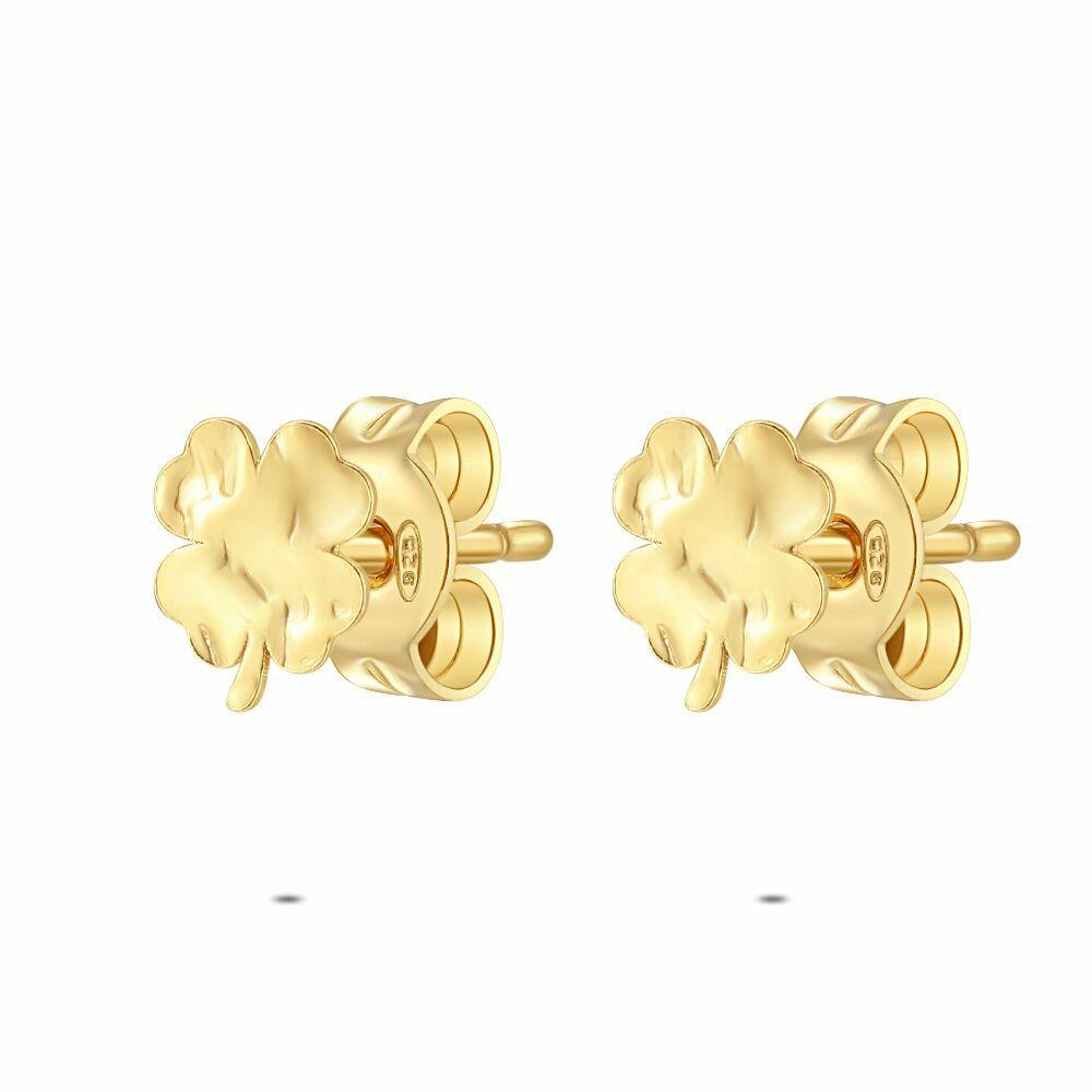 Earrings | 18Ct Gold Plated Silver Earrings, Lucky Clover Earrings Earrings