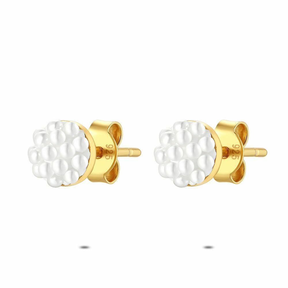 Earrings | 18Ct Gold Plated Silver Earrings, Micro Pearls Earrings Earrings