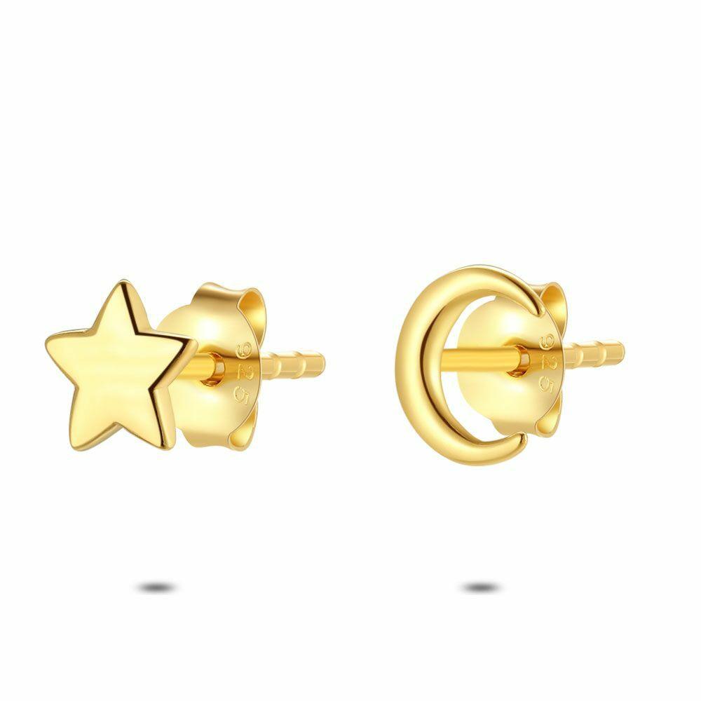 Earrings | 18Ct Gold Plated Silver Earrings, Moon And Star Earrings Earrings