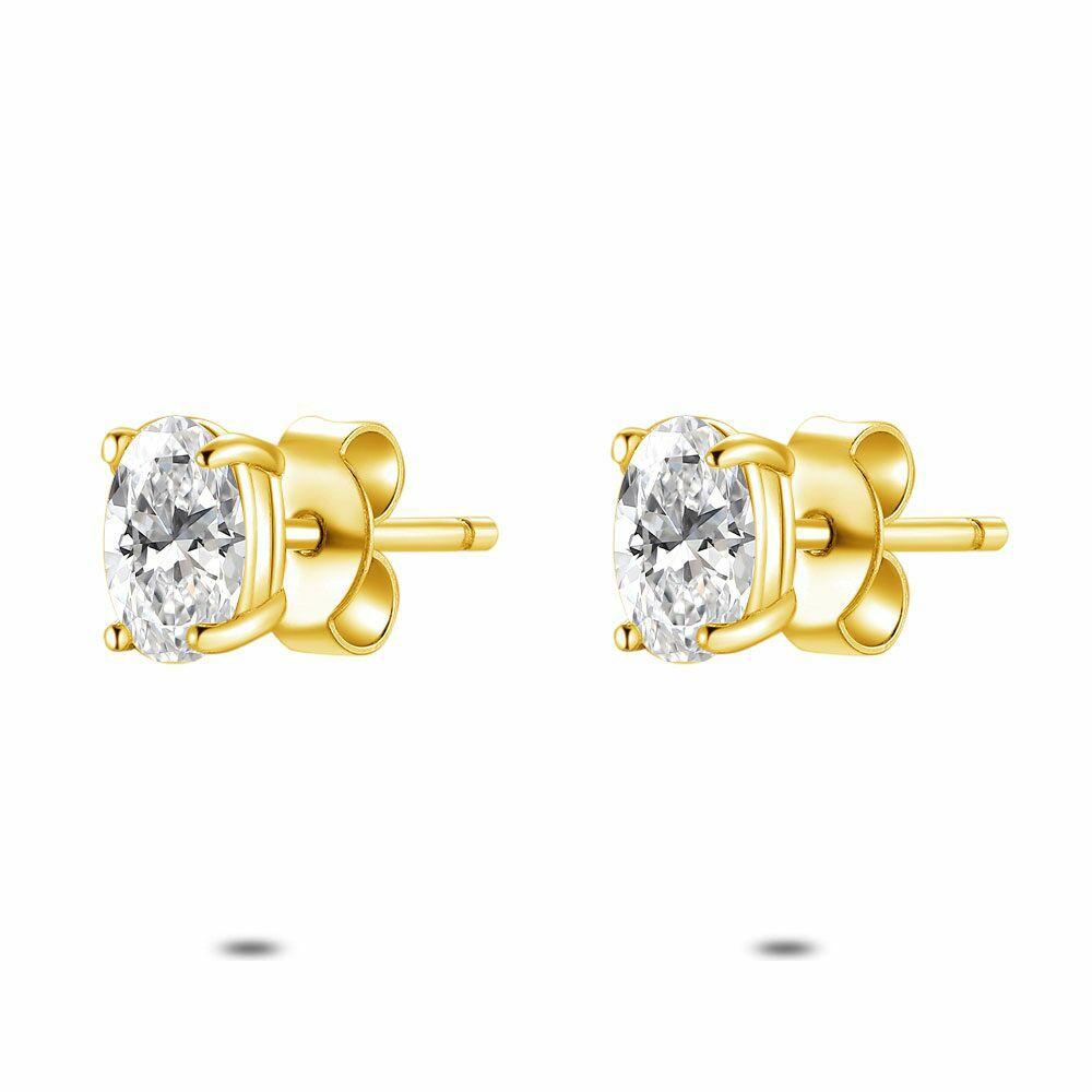 Earrings | 18Ct Gold Plated Silver Earrings, Oval Zirconia Earrings Earrings