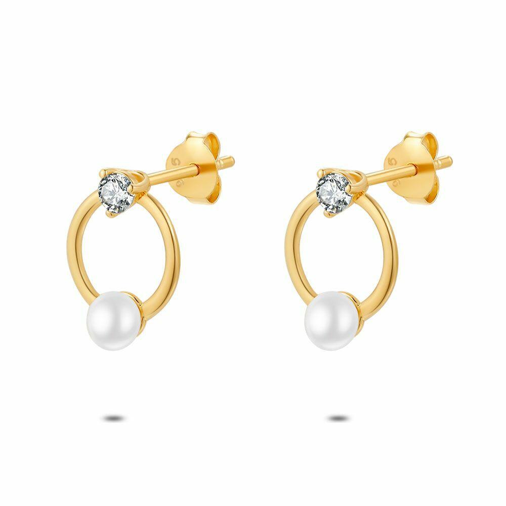 Earrings | 18Ct Gold Plated Silver Earrings, Pearl And Zirconia Earrings Earrings