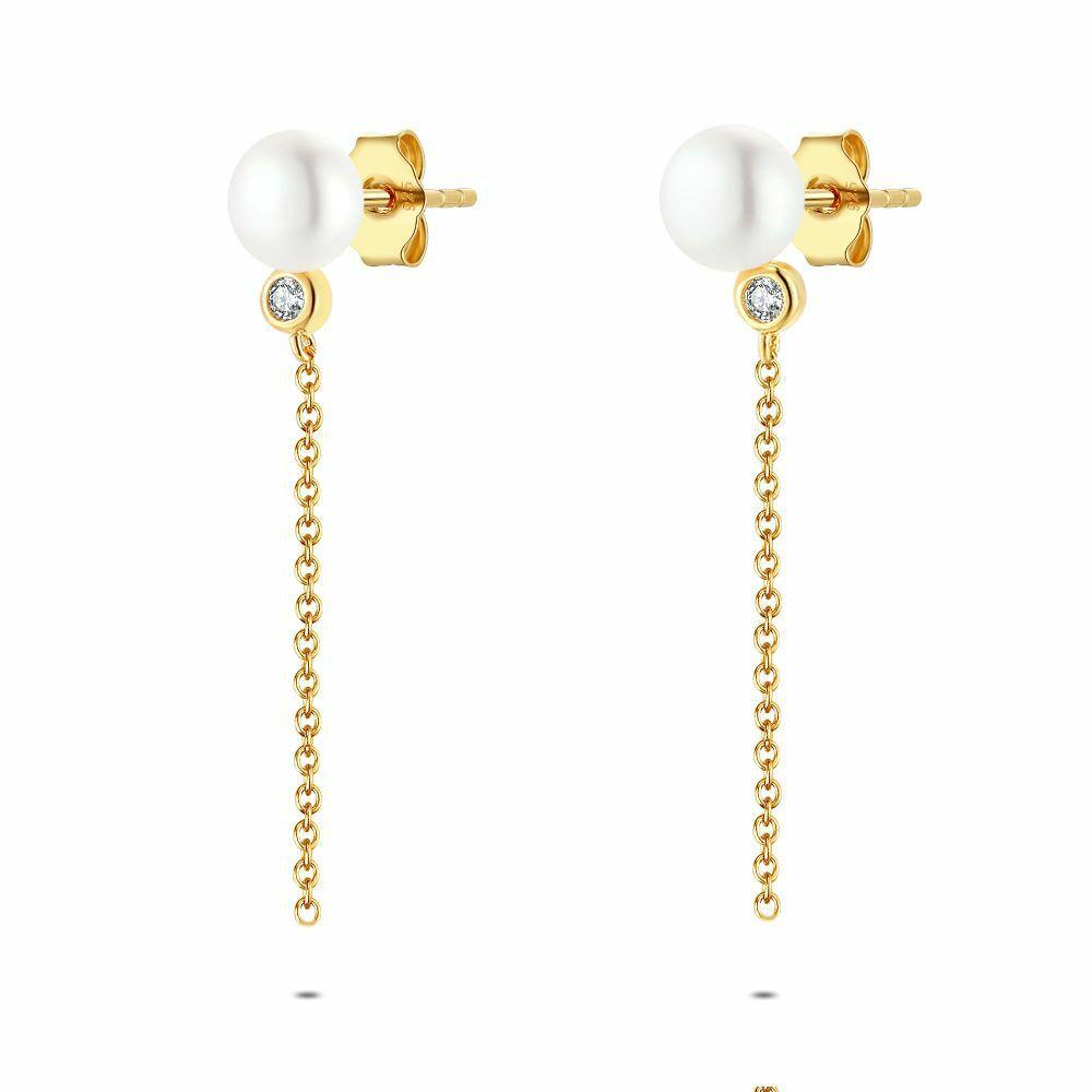 Earrings | 18Ct Gold Plated Silver Earrings, Pearl, Stone And Chain Earrings Earrings