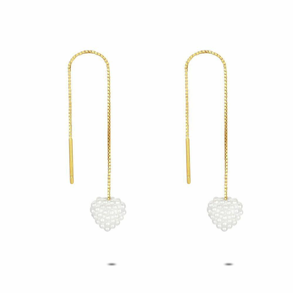 Earrings | 18Ct Gold Plated Silver Earrings, Pending Micro Pearls Heart Earrings Earrings