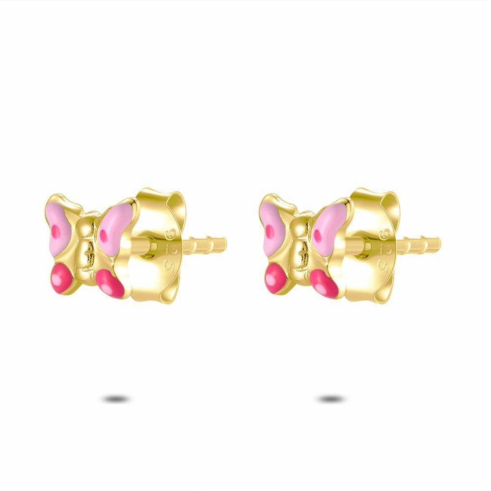 Earrings | 18Ct Gold Plated Silver Earrings, Pink Butterfly Earrings Earrings