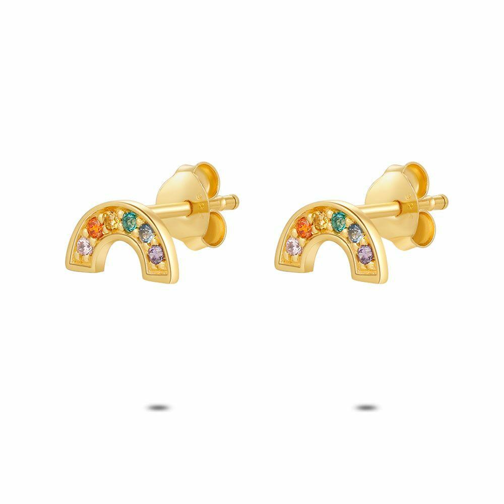 Earrings | 18Ct Gold Plated Silver Earrings, Rainbow Earrings Earrings