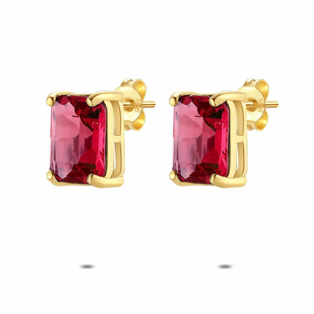 Earrings | 18Ct Gold Plated Silver Earrings, Red Zirconia Earrings Earrings