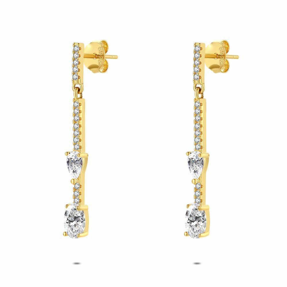 Earrings | 18Ct Gold Plated Silver Earrings, Semi Long Earring With Stones Earrings Earrings