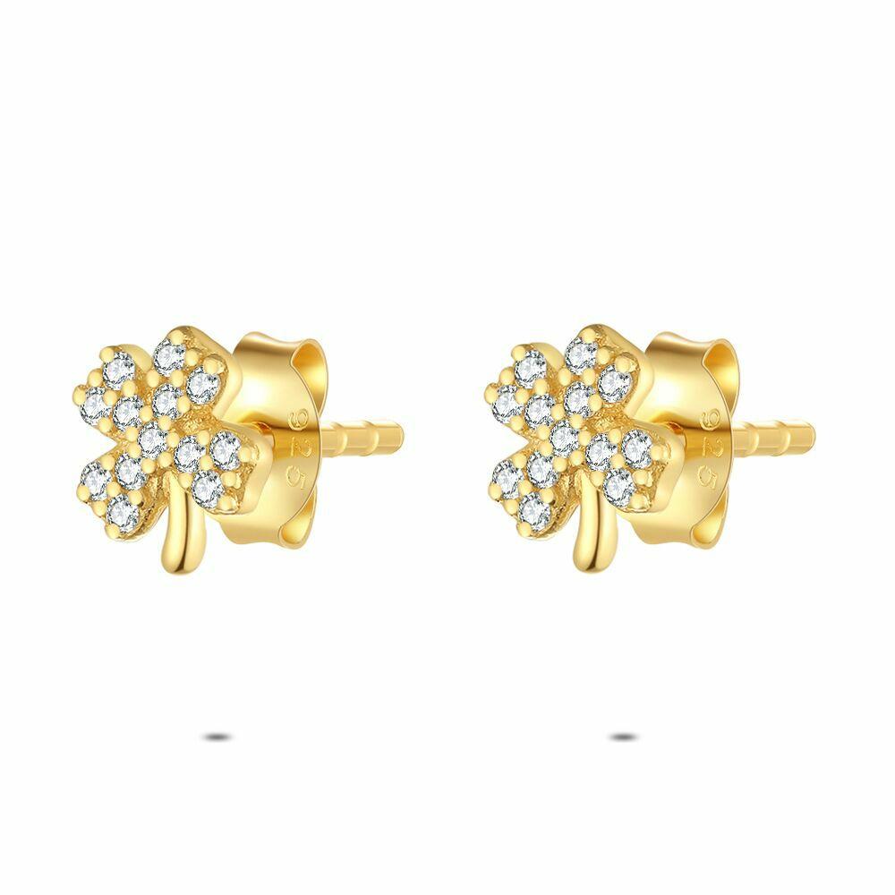 Earrings | 18Ct Gold Plated Silver Earrings, Small Clover Earrings Earrings