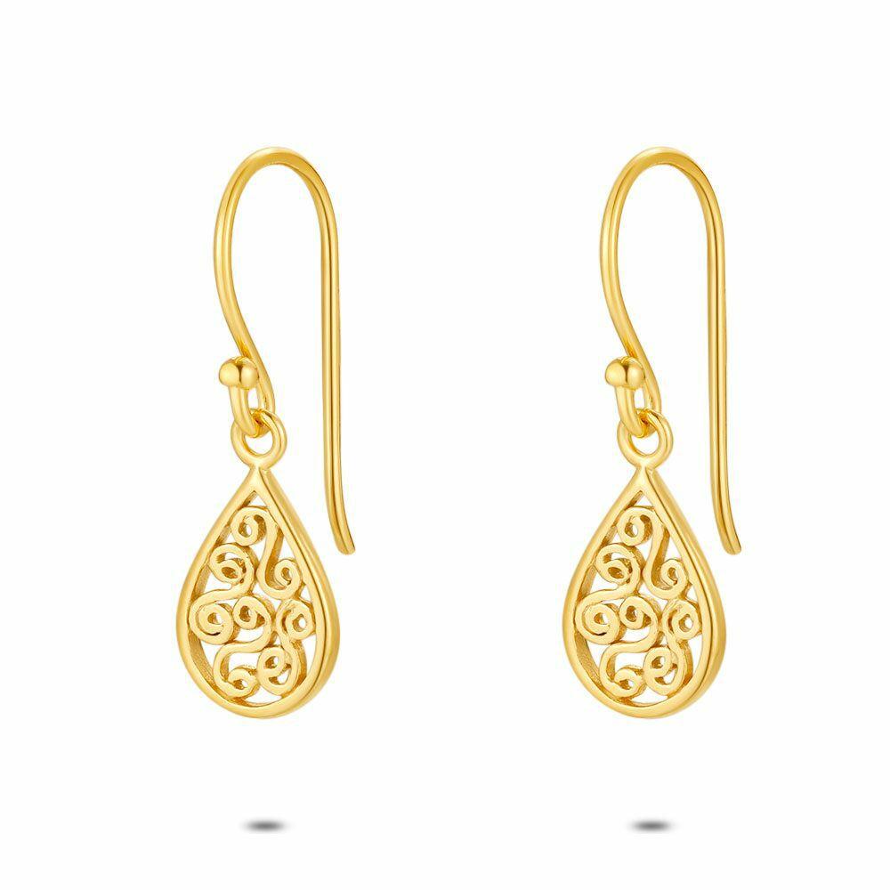 Earrings | 18Ct Gold Plated Silver Earrings, Small Drop, Filigrane Earrings Earrings