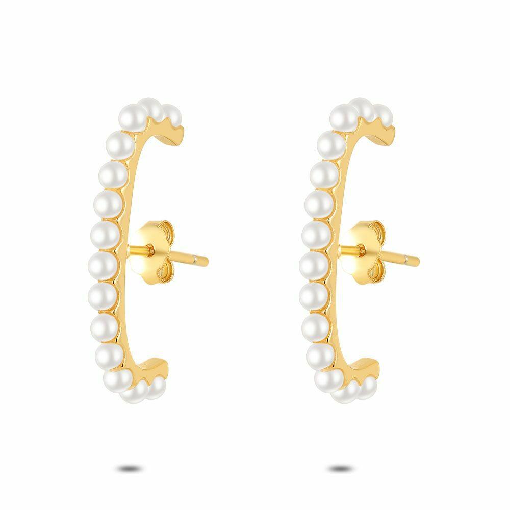 Earrings | 18Ct Gold Plated Silver Earrings, Small Pearls Earrings Earrings