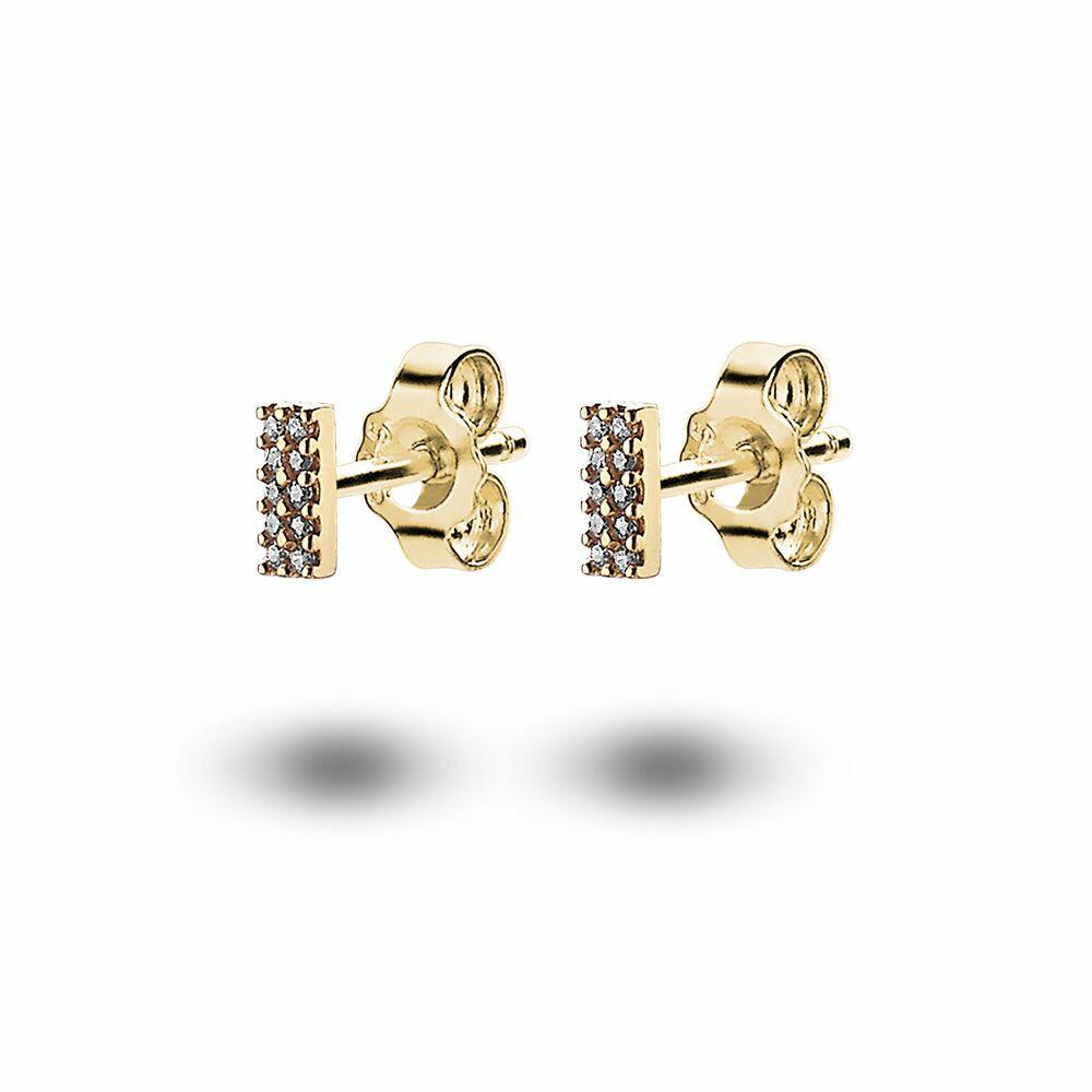 Earrings | 18Ct Gold Plated Silver Earrings, Small Rectangle, Zirconia Earrings Earrings