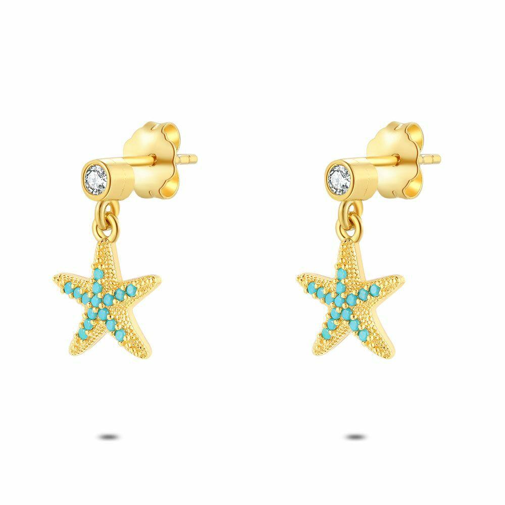 Earrings | 18Ct Gold Plated Silver Earrings, Turquoise Starfish Earrings Earrings